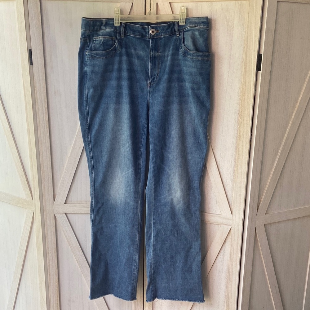 J.Jill Denim High Rise Bootcut Light Blue Women's Raw Hem Jean Size 18